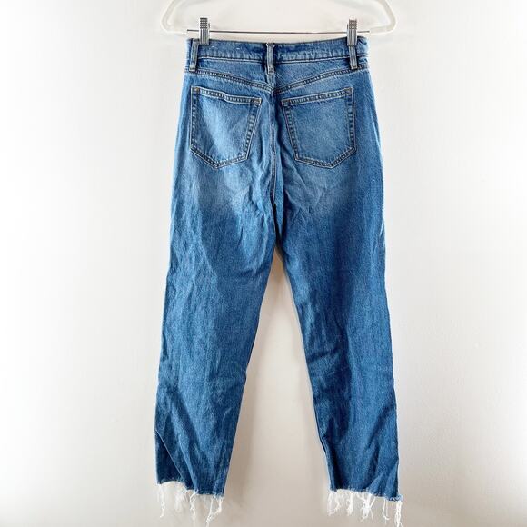 LOFT High Rise Straight Leg Raw Frayed Hem Rhinestone Jeans Blue 2 / 26 - Picture 6 of 10